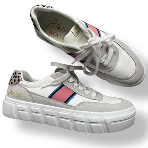 Blowfish Malibu Speedy Women Whit Gray Pink Stripe Cheetah Heel Platform Sneaker